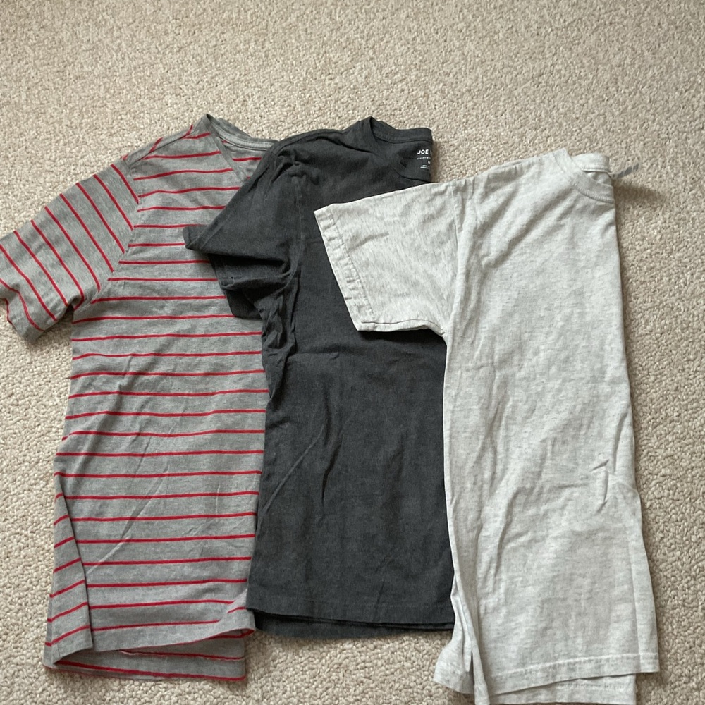 Set of Three T-Shirts - Gray, Black, and Striped in as new condition.